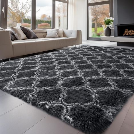 Teppich Hochflor Grau Dunkles Karograu 120 x 160 cm Rechteckig (1/5)