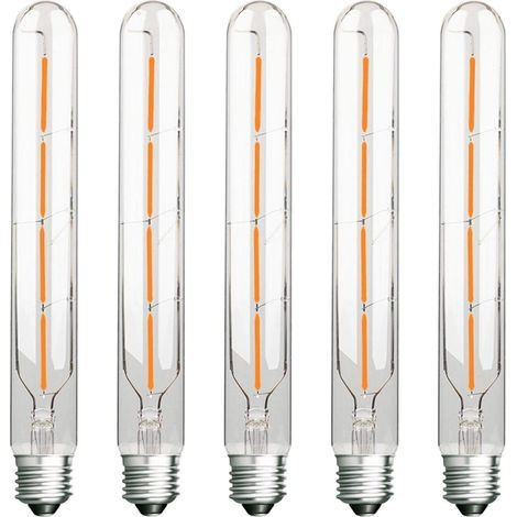 Paquete de 5 bombillas de tubo largo, filamento LED Edison, 4 W, equivalente a 40 W incandescentes, base E27, blanco cálido 2700 K, 400 lúmenes, cristal transparente, ángulo de haz de 360°, CA 220-240 (1/5)