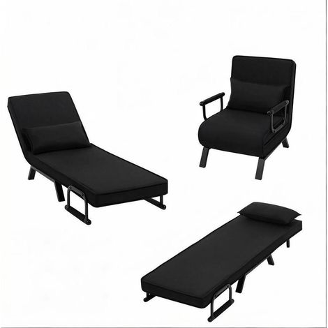 Fauteuil convertible avec fonction lit, dossier réglable, structure en métal, coloris lin (1/5)