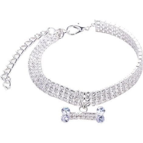 Pet Collar - Novelty - Bone Pendant - Sparkling Rhinestones - Adjustable - Small Dog (1/4)