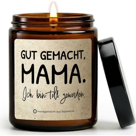 Bougie cadeau pour la fête des mères, faite à la main à Berlin, 100 % cire de soja, durée de combustion 50 h, bougie avec inscription en allemand comme cadeau pour la fête des mères, un anniversaire (1/5)