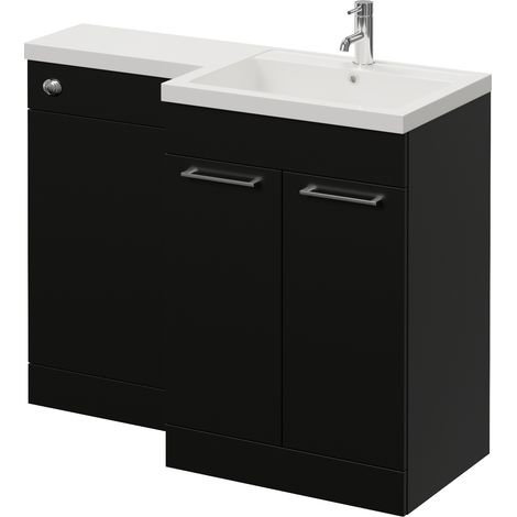 Napoli 460 Matt Black 1100mm 2 Door Vanity Unit Toilet Suite with Right Hand Square Lucia Basin - 1100mm - Chrome 160mm HandleWithout Kingston Toilet Pan