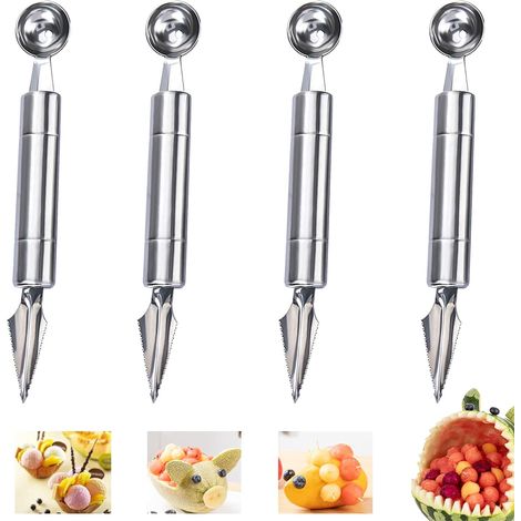 Ensemble d'outils pour sculpter les fruits : éplucheur (4 pièces), cuillère à boules de fruits (2 en 1), cuillère à melon (2 en 1), outil de sculpture sur fruits, couteau à sculpter les melons (1/5)
