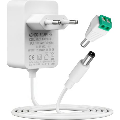 12V 2A Adaptateur Secteur pour Bandes LED, Caméras CCTV, 24W Alimentation AC 100-240V zu DC 12V avec Câble de 3,93ft/1,2m Connecteur DC 5,5 x 2,5 mm pour Haut-Parleurs Routeurs (1/5)