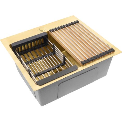 Rea Évier En Acier Avec Ensemble d'accessoires Leo 50 Brush Gold 50x45x18,5 cm (1/5)