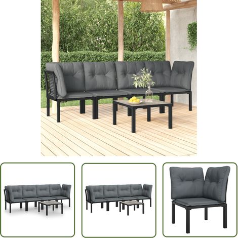 Salon de jardin 5 pcs - Ensemble Table et Chaise de Jardin - noir et gris résine tressée BV618380 - BonneVie (1/5)