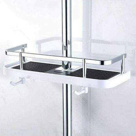 Adjustable wall-mounted shower shelf, storage basket for bathroom and kitchen, attaches to the pipe, practical wall mounting, practical, 30 x 12 x 6 cm MUMU
