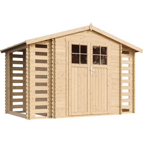 Holzhaus Gartenhaus mit Brennholzschuppen TIMBELA M391F - B328xL206xH218 cm/ 3,53 + 0,97 + 0,97 m2