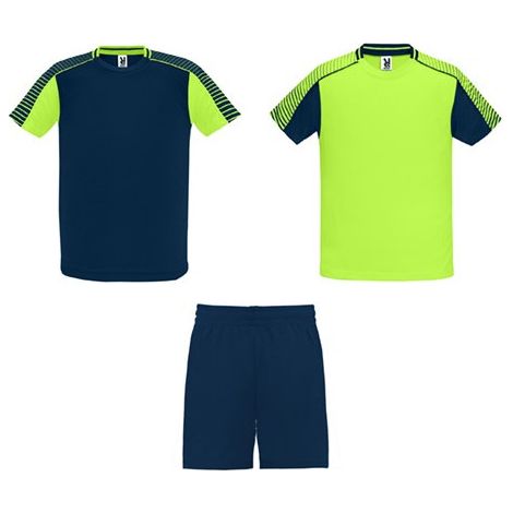 Conjunto deportivo unisex compuesto de 2 camisetas y pantalón ROLY unisex 16 Verde Fluor/Marino