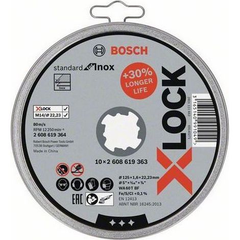 Bosch – Disque à lamelles pour meuleuse – Ø 125 mm – Épaisseur 1,6 mm – Alésage X-LOCK 22,23 mm – Lot de 10 – 2608619364