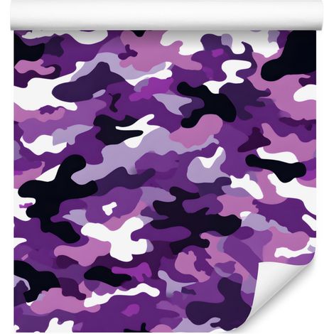 Papel pintado de camuflaje militar morado e índigo para salón y dormitorio, 50x1000 cm. (1/5)