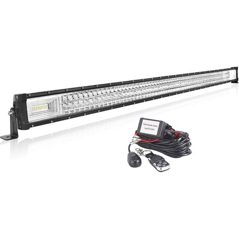AUXTINGS 127 cm Barre Lumineuse Droite 648W Feux Antibrouillard LED avec 12V télécommande stroboscopique Kit de câblage 6000K 3 Rangées Etanche LED Projecteur pour Voiture Camion Tracteur 4X4,IP67