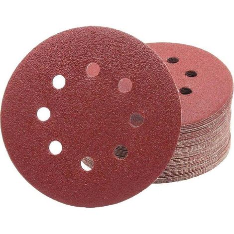 Professionelle Schleifscheiben, 50 Stück, 8 Löcher, Ø 125 mm, Körnung 100, für Exzenterschleifer. Schleifblätter, Schleifpapier, Schleifpads. (1/5)