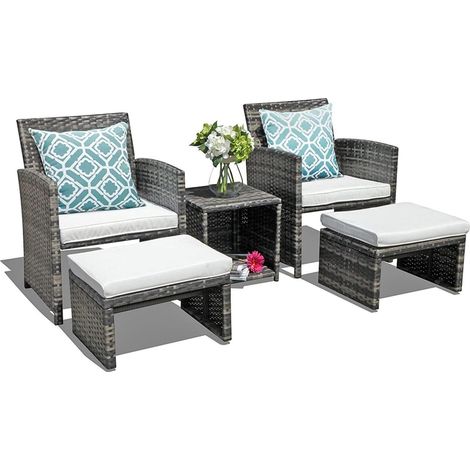 OC Orange-Casual 5-TLG Rattan Balkonmöbel-Set Sitzgruppe mit Hocker&Bistrotisch (1/5)