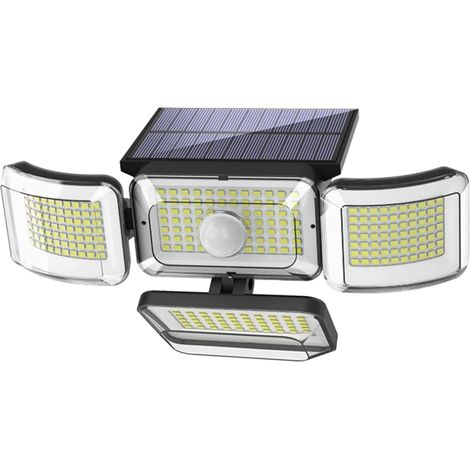 Lot de 2 lampes solaires d'extérieur 288 LED avec détecteur de mouvement, 4 têtes réglables, 3 modes, étanches IP65, pour jardin, allée, porche (1/5)