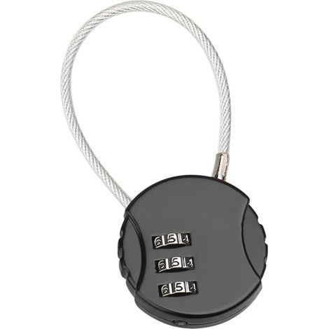 Lntyq Zahlenschloss, 3-stelliges, zurücksetzbares Zahlenschloss, kleines Kabel-Zahlenschloss für Koffer, Reisetasche, Schließfach (Schwarz) (1/5)