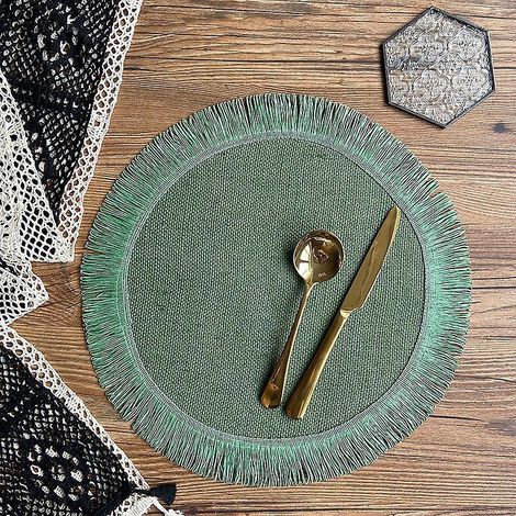 sets De Table En Jute De Style Nol - Vert, Sous-verres En Coton Tiss, Style Bohme, Dcorations De Table Pour Bar Et Restaurant (1/5)