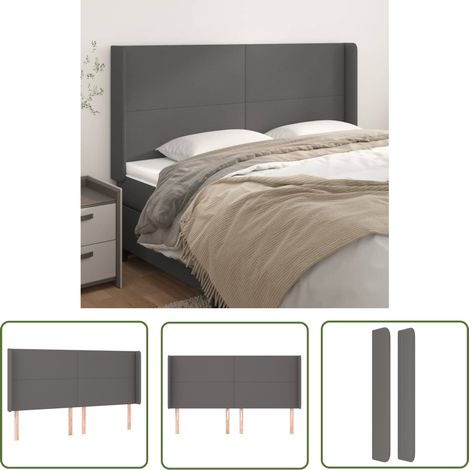 The Living Store Tête de lit avec oreilles Gris 183x16x118/128 cm Similicuir - Tête De Lit - Tête De Lit Rembourrée - Literie - Meubles De Chambre - Meuble De Rangement (1/5)