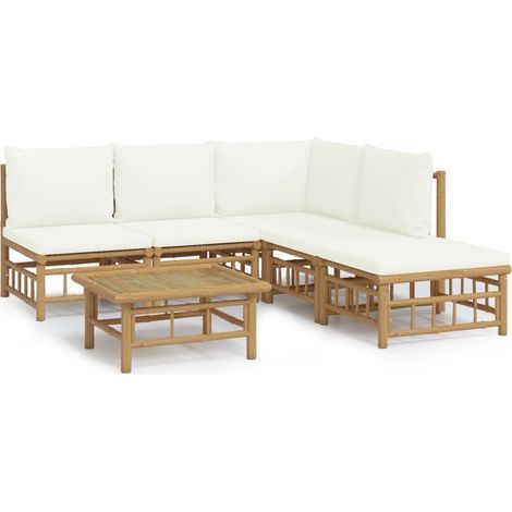 Maison Exclusive - Set Salotto da Giardino 6pz con Cuscini Bianco Crema in Bambù
