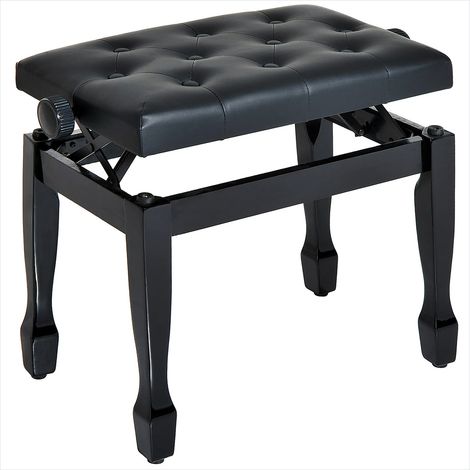 Pouf tabouret piano réglable en bois massif assise capitonnée (1/5)