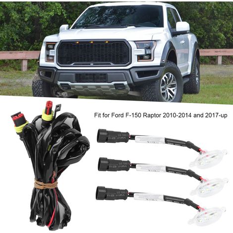 Passend für Ford F-150 Raptor 2010-2014 und 2017 und neuere Kühlergrillleuchten (3 Stück) + Anschlusskabelbaum (weiße Box, gelbe Leuchte). (1/5)