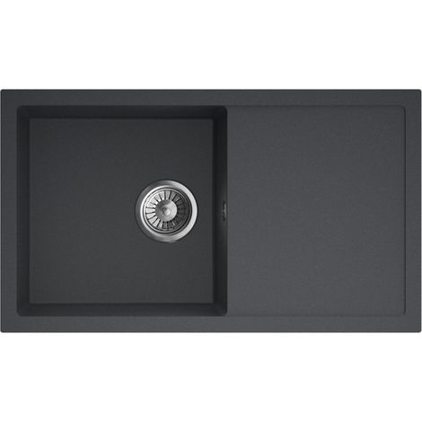 Granitspüle - Spülbecken - Küchenspüle - 76 x 44cm - Black Metallic - Einbauspüle - Hochwertig - Kratzfest - Platzsparend - mit Siphon, ARIA 76 (1/5)