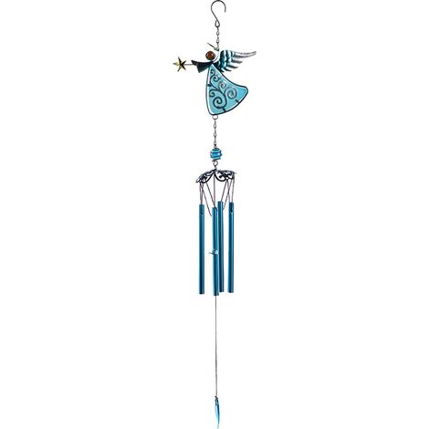 Este carillón de viento decorativo de metal presenta un diseño angular único y forma de ángel, lo que lo hace adecuado para uso en exteriores. (1/5)