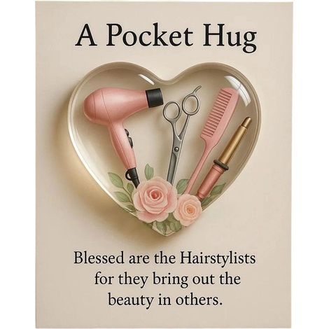 Pocket Hug - Miniature Hairdressing Tools Ornament With Inspirational Card - Salon Desk Decor - Hairdresser Appreciation Gift - 1 Piece