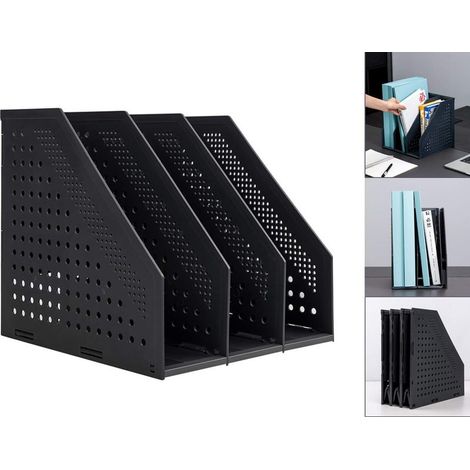 Porte-revues pliable/organisateur de bureau pour l'organisation et le rangement du bureau avec 3 compartiments verticaux, gris foncé (1/5)
