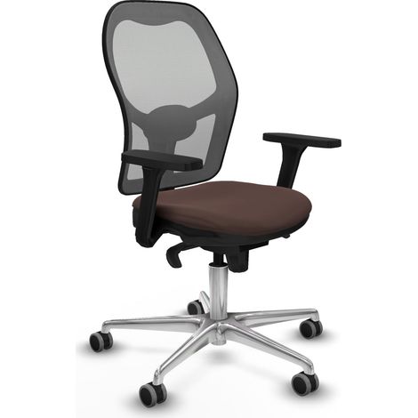 Jorquera sincro malla gris similpiel marrón oscuro brazos 3D base aluminio ruedas 65mm engomada (1/5)