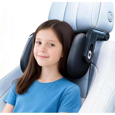 Cale Tête Enfant Voiture, Oreillers de Cou Voiture Voyage Rotatif 360° Amélioré 2026, Appui-tête Réglable 3 points, Appui-tête Mousse Mémoire de Forme Épaisse Respirante pour Enfants et Adultes, Noir (1/5)