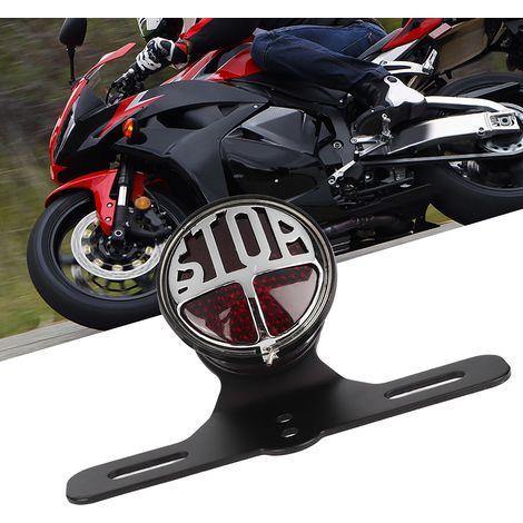 Feu Stop Arrière Moto Universel Vintage Lampe De Frein Avec Support Plaque D'Immatriculation (1/4)