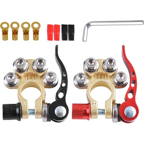 Lot de 2 cosses de batterie 4 voies 12 V/24 V, bornes positives et négatives, pour voitures, camions et camping-cars (Vis à six pans creux) (1/5)