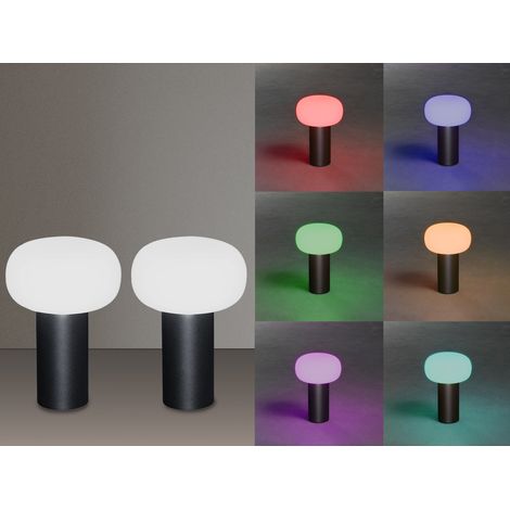 2er Set LED Akku Outdoor Tischleuchten mit RGB Farbwechsel, Schwarz Höhe 19cm (1/5)