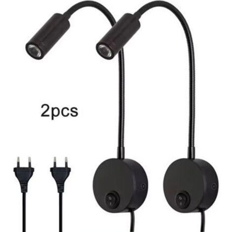 Lampe de chevet LED noire, 2 pièces, 3W, 110-240V, 4000K, travail en Machine, lecture, appliques murales (1/3)