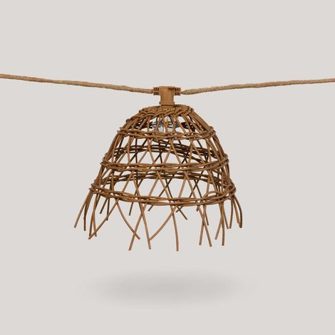 Solar Lichterkette LED E12 1800 K extra warmweiß 5m lang + 3m Kabel Jute Naturfaser mit Schirm Außenlichterkette (1/5)