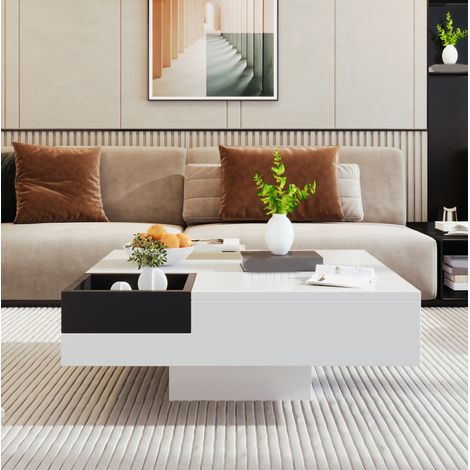 Mesa centro con almacenaje LED alto brillo 72x72x30 cm OKMYHOME (1/5)