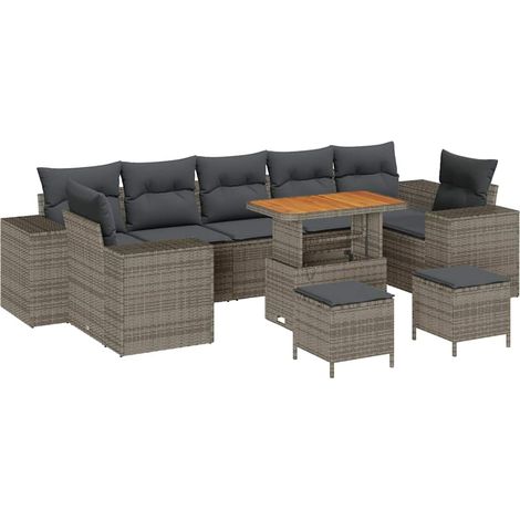 Garden Sofa Set with Cushion with Storage 10 pcs Grey vidaXL