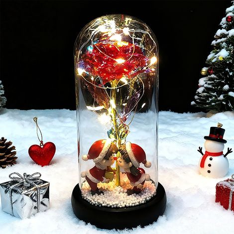 Rose Acrylique - Veilleuse avec Strass Dorés - Décoration de Noël et Saint-Valentin - Lampe de Chevet Romantique - 1 Pièce (1/5)