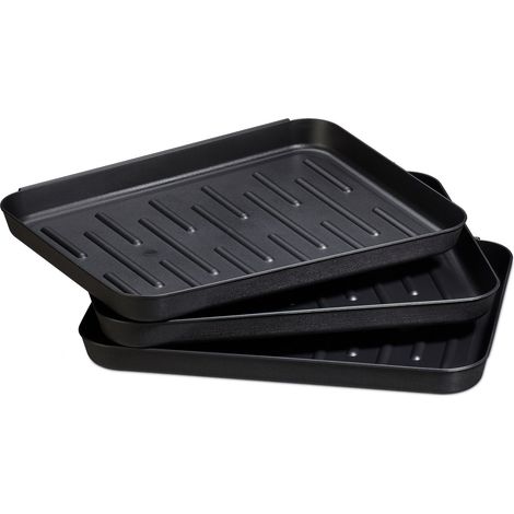 Relaxdays Shoe Tray Set Of 3, Plastic Boot Tray, For 3 Pairs Of Footwear, Tray HxWxD 3 x 35 x 27 cm, Black