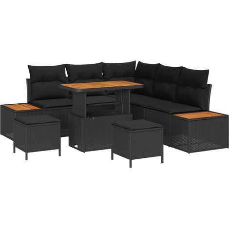 Garden Sofa Set with Cushion 8 pcs Black Poly rattan vidaXL