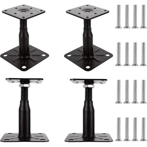 Lot de 4 Pied de Poteau Reglable 100 à 150 MM Support de Poteau Reglable Support Poteau Bois Galvanisé avec Vis 75 x 95 mm Embase Pied de Poteau Vissé pour Terrasses, Abris, Gazebos