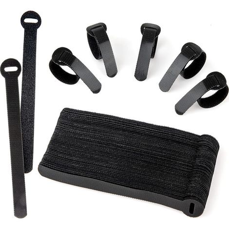 Paquete de 60 bridas negras reutilizables, ajustables y reutilizables para la gestión de cables de PC, organización de cables, televisión, oficina. (1/5)