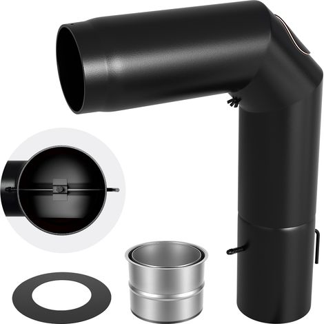 TolleTour Kit tubo de estufa Ø150 mm,90°,con registro de limpieza y válvula de tiro,acero de 2 mm,hasta 600 °C,para estufa de leña (1/5)