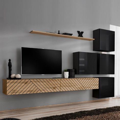 Ensemble Meuble TV "Switch Lamel IX" 310cm Naturel & Noir (1/5)