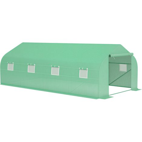 Outsunny Gewächshaus ca. 6 x 3 x 2 m Foliengewächshaus mit Rollbar Reißverschlusstür 8 Netzfenster Stützstangen, UV-beständig Folientunnel, Winterfest Tomatenhaus, Grün