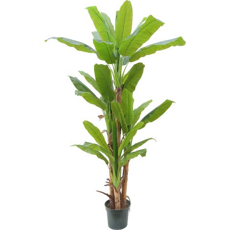 Albero di Banano Artificiale 250cm con 4 Fusti e 34 Foglie Realistiche, Pianta Tropicale Decorativa per Interni, Uffici, Giardino, Terrazzo (1/2)