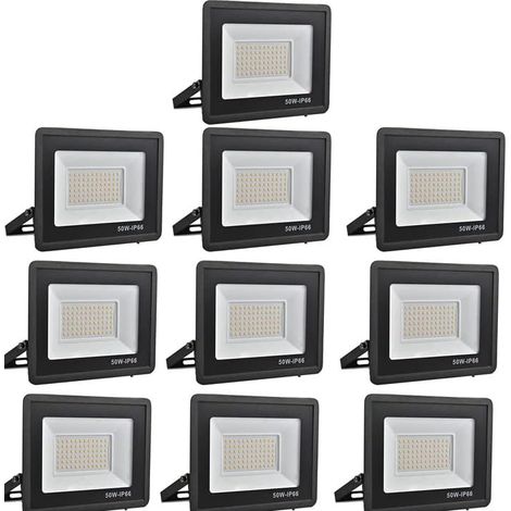 Projecteur LED Exterieur,50W 5000LM Spot LED Extérieur,6000K Lumière Extérieure,IP66 Etanche Eclairage de Sécurité,pour Jardins,Garages,Cours,Parkings,Chantiers,etc(Blanc froid-10pcs,50W)