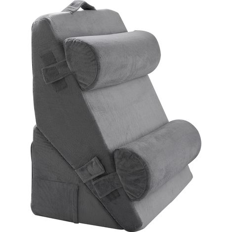 Keilkissen-Set, 4-teilig verstellbar, mit Gel-Memoryschaum und waschbaren Bezügen, für Rücken und Beine beim Lesen im Bett, dunkelgrau (1/5)