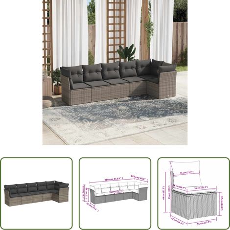 Gartensessel - 6-tlg. Garten-Sofagarnitur mit Kissen Grau Poly Rattan (1/5)